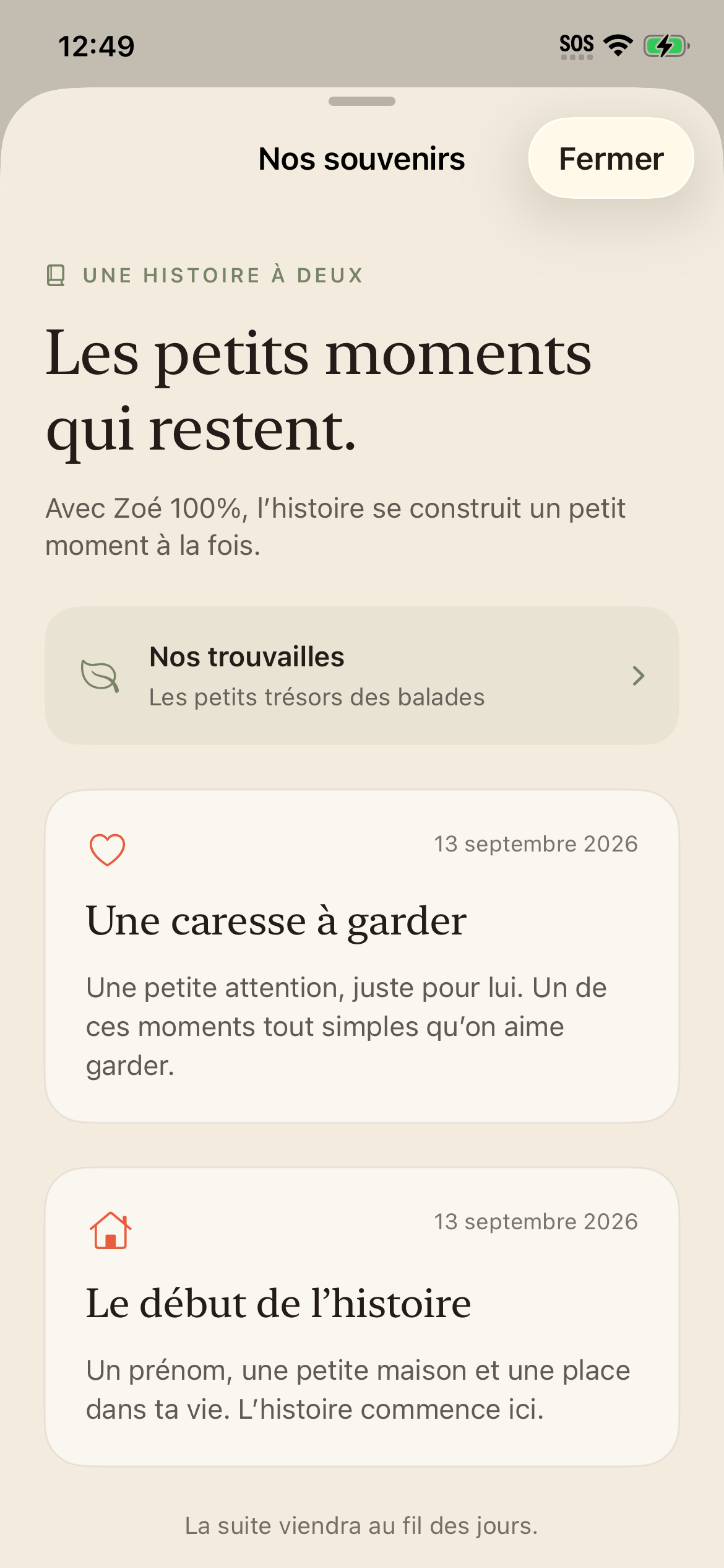 Deux souvenirs dans l’album de Mimlo : Une caresse à garder et Le début de l’histoire.